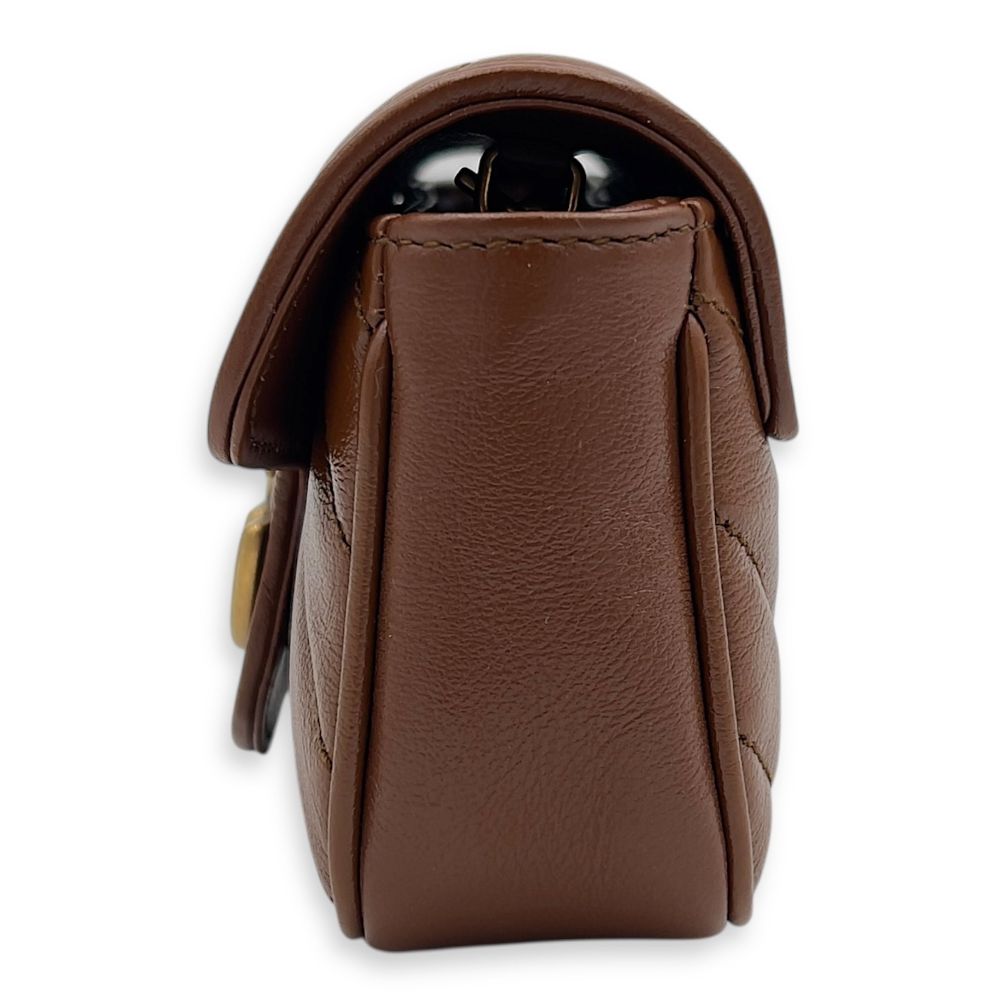GG Marmont Shoulder Bag Brown in Calfskin, Gold hardware