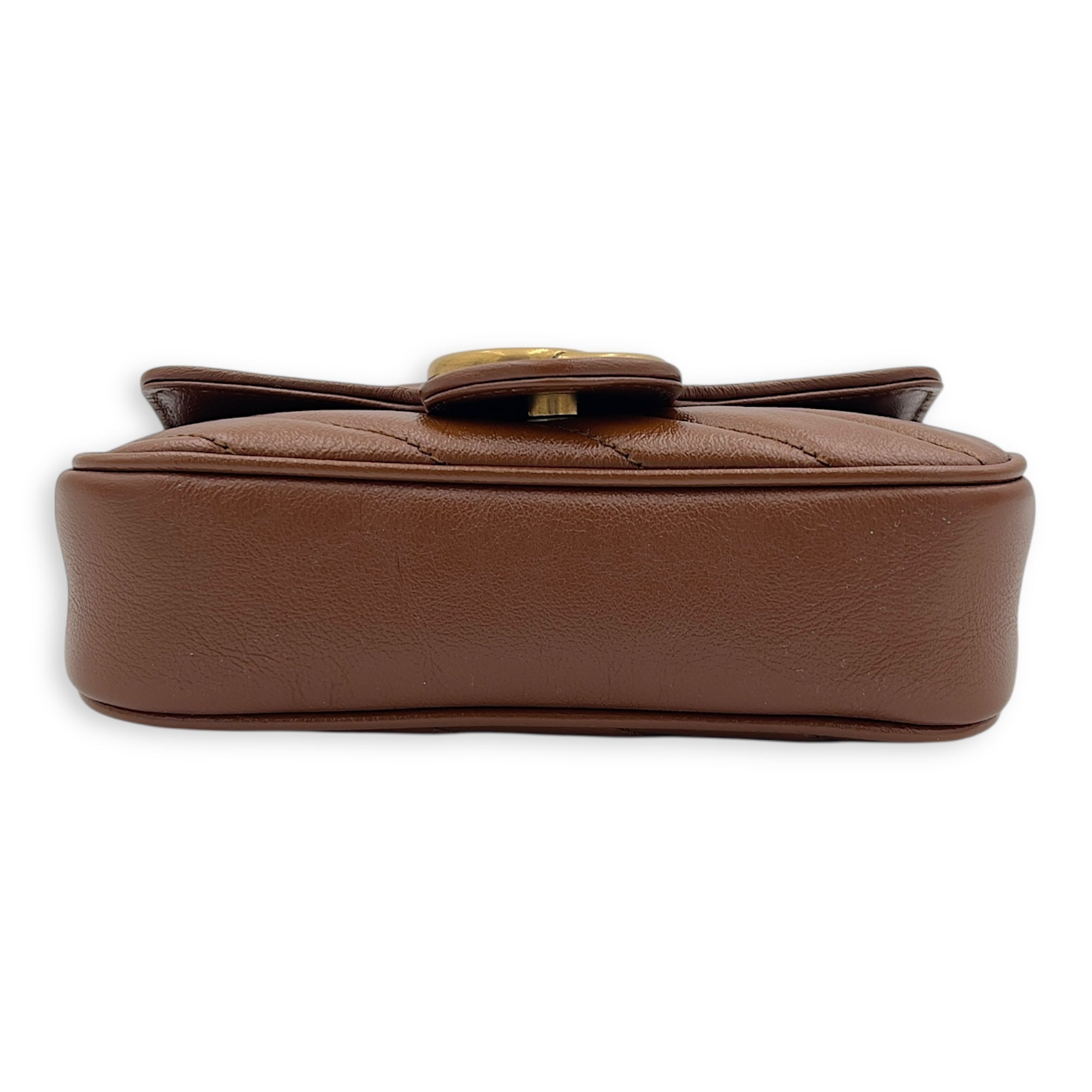 GG Marmont Shoulder Bag Brown in Calfskin, Gold hardware