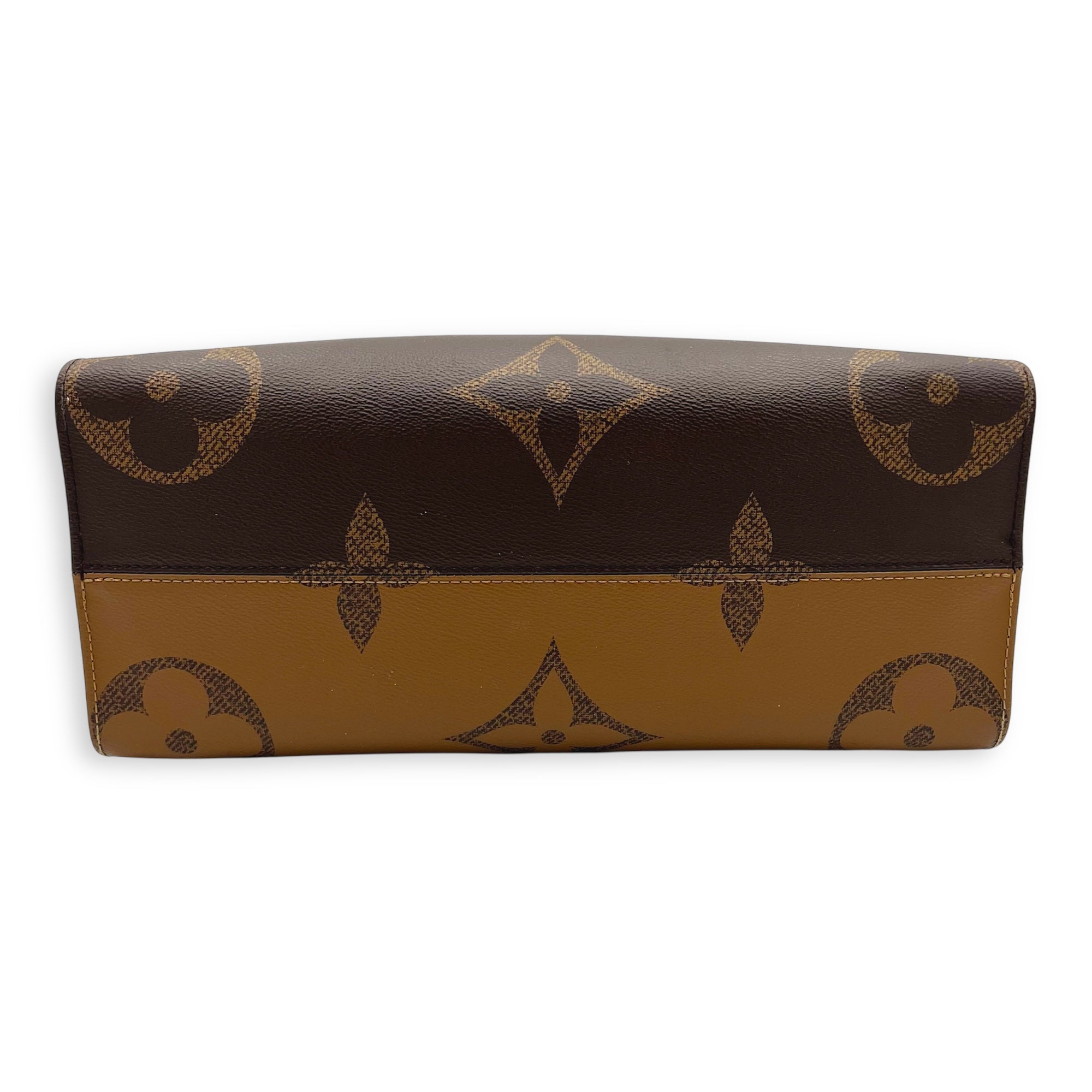 OnTheGo MM Brown Top Handle Bag in Monogram Coated Canvas, Gold hardware