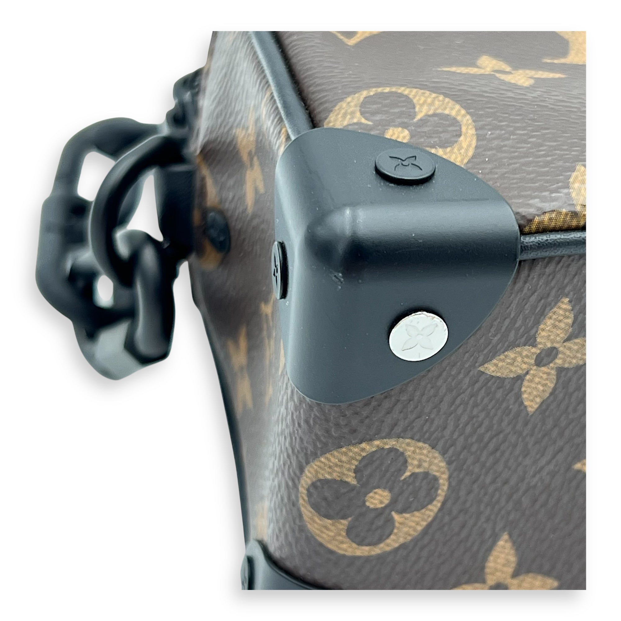 Soft Trunk Crossbody Bag Brown in Monogram Coated Canvas, Lacquered Metal hardware