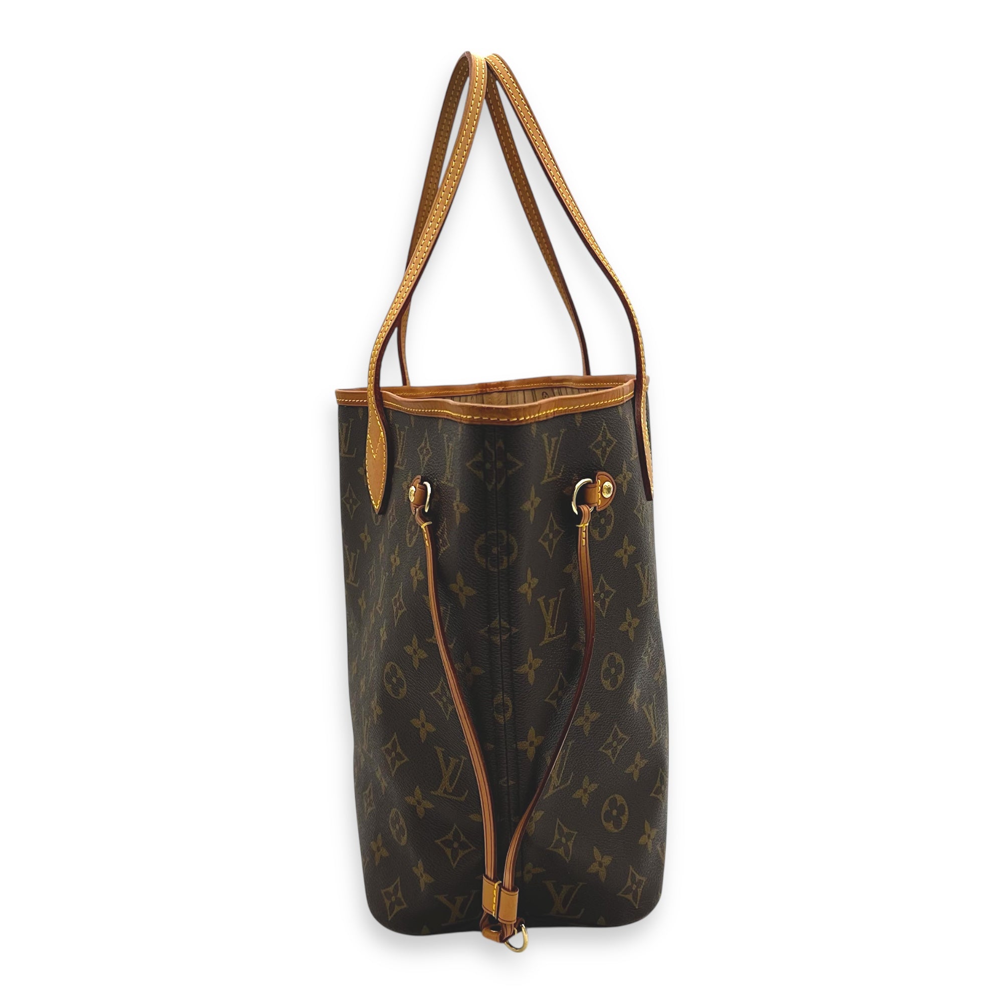 Neverfull MM Brown Tote Bag in Monogram Coated Canvas, Gold hardware