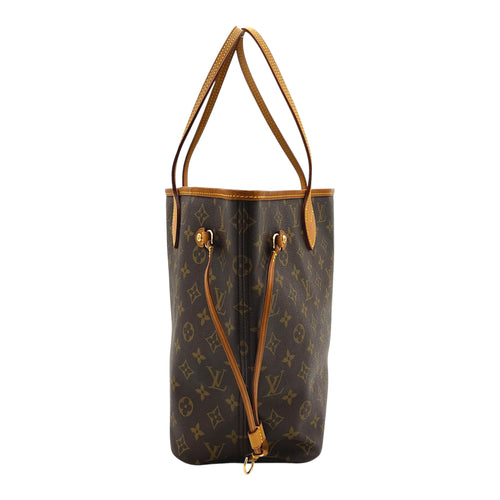 Neverfull MM Brown Tote Bag in Monogram Coated Canvas, Gold hardware