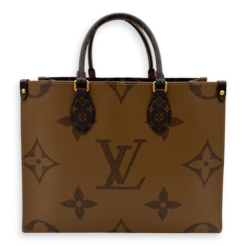 OnTheGo MM Brown Top Handle Bag in Monogram Coated Canvas, Gold hardware