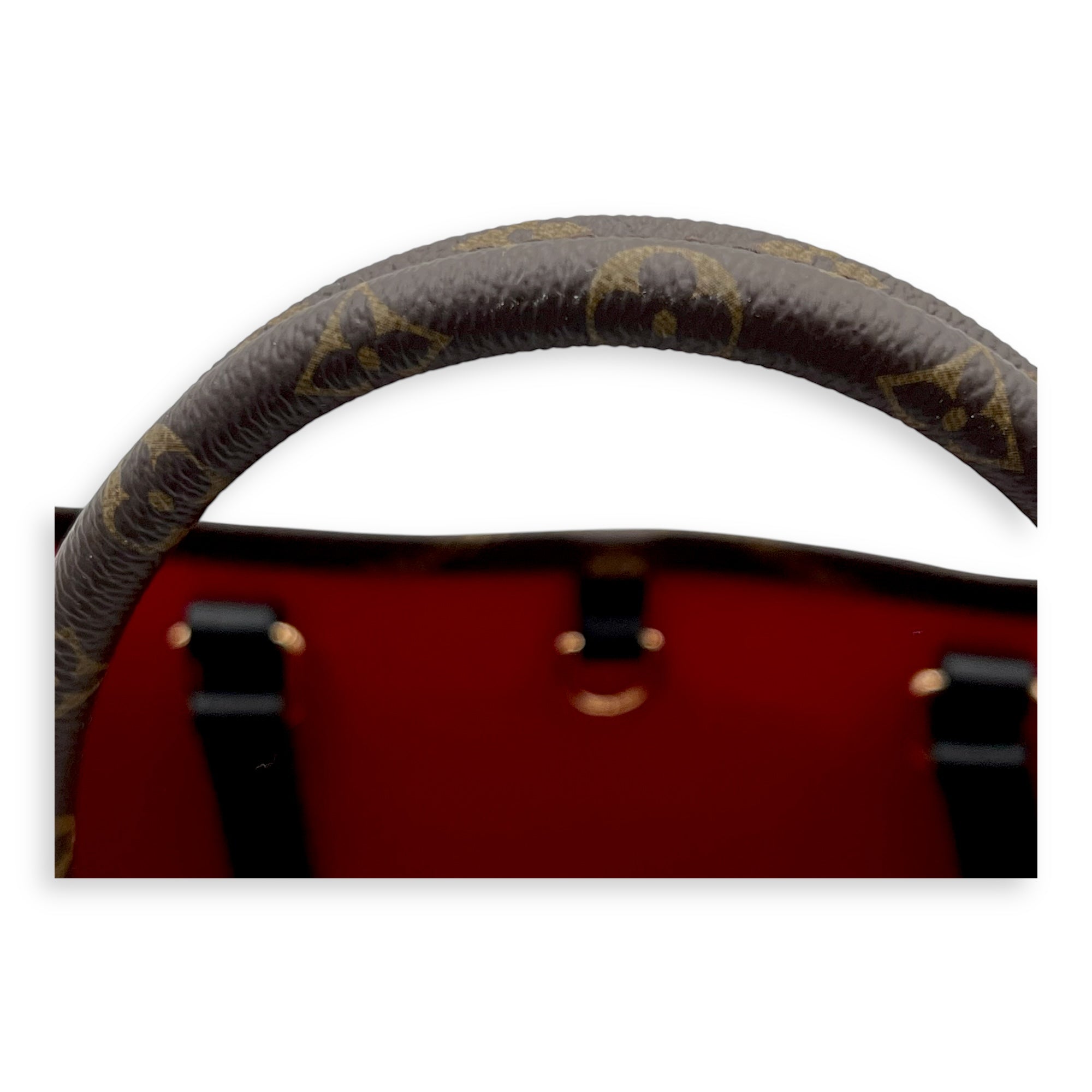 OnTheGo MM Brown Top Handle Bag in Monogram Coated Canvas, Gold hardware