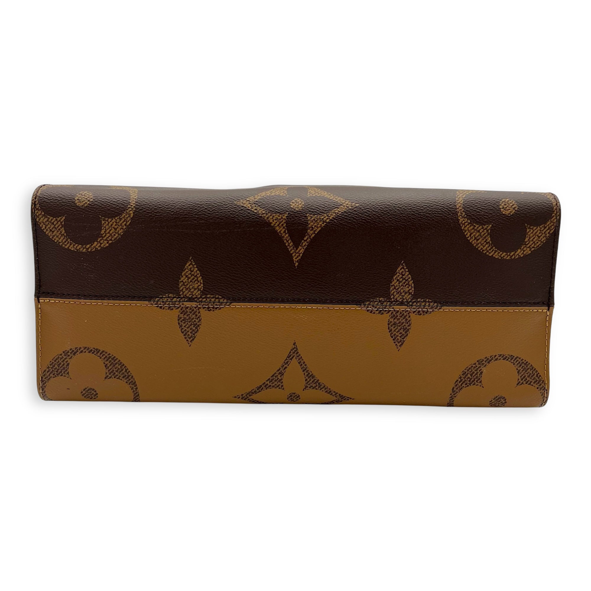OnTheGo MM Brown Top Handle Bag in Monogram Coated Canvas, Gold hardware