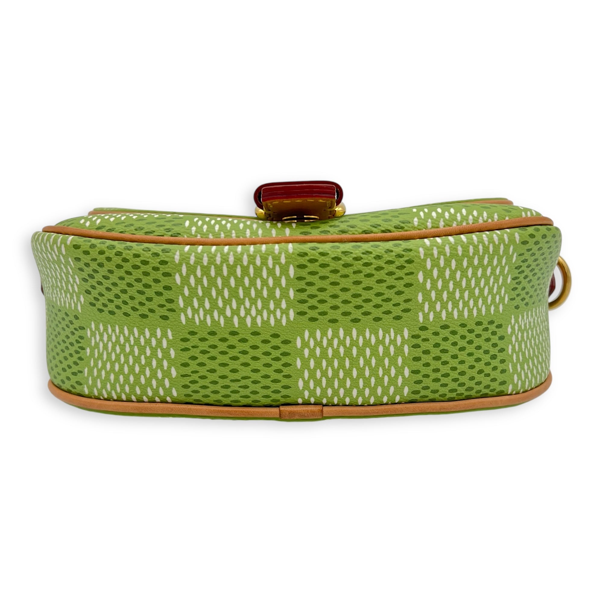 Montsouris Crossbody Bag Green in Coated Canvas, Gold hardware