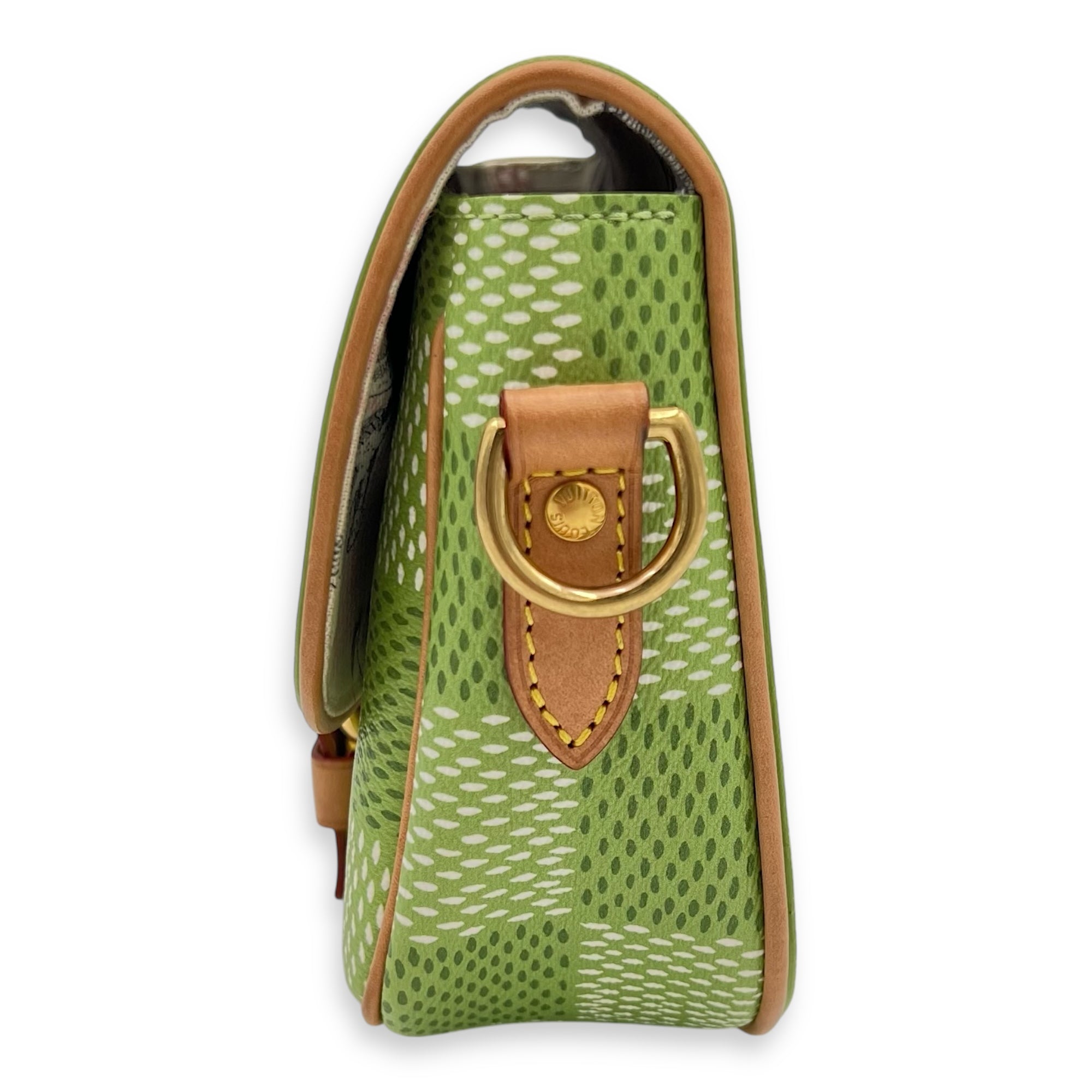 Montsouris Crossbody Bag Green in Coated Canvas, Gold hardware