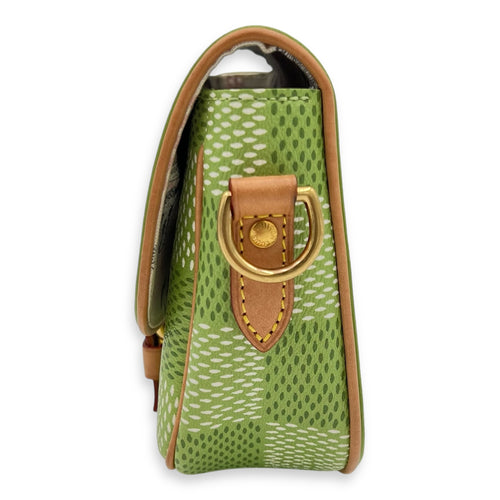 Montsouris Crossbody Bag Green in Coated Canvas, Gold hardware
