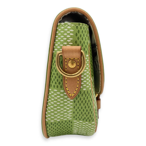 Montsouris Crossbody Bag Green in Coated Canvas, Gold hardware