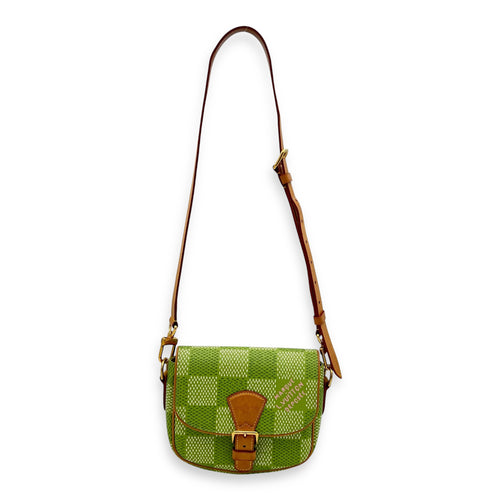 Montsouris Crossbody Bag Green in Coated Canvas, Gold hardware