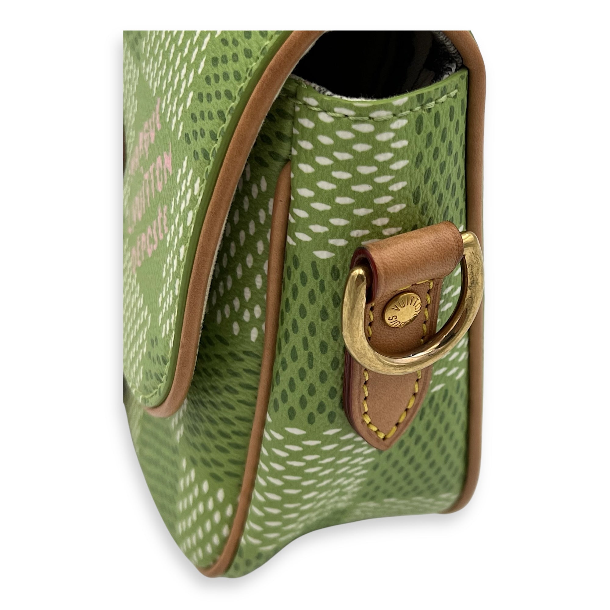 Montsouris Crossbody Bag Green in Coated Canvas, Gold hardware