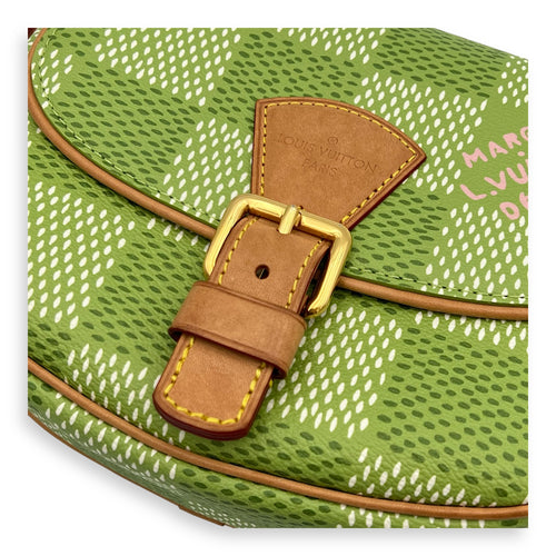 Montsouris Crossbody Bag Green in Coated Canvas, Gold hardware