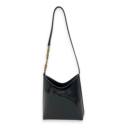 Logo Bucket Bag Black in Patent Leather, Gold hardware