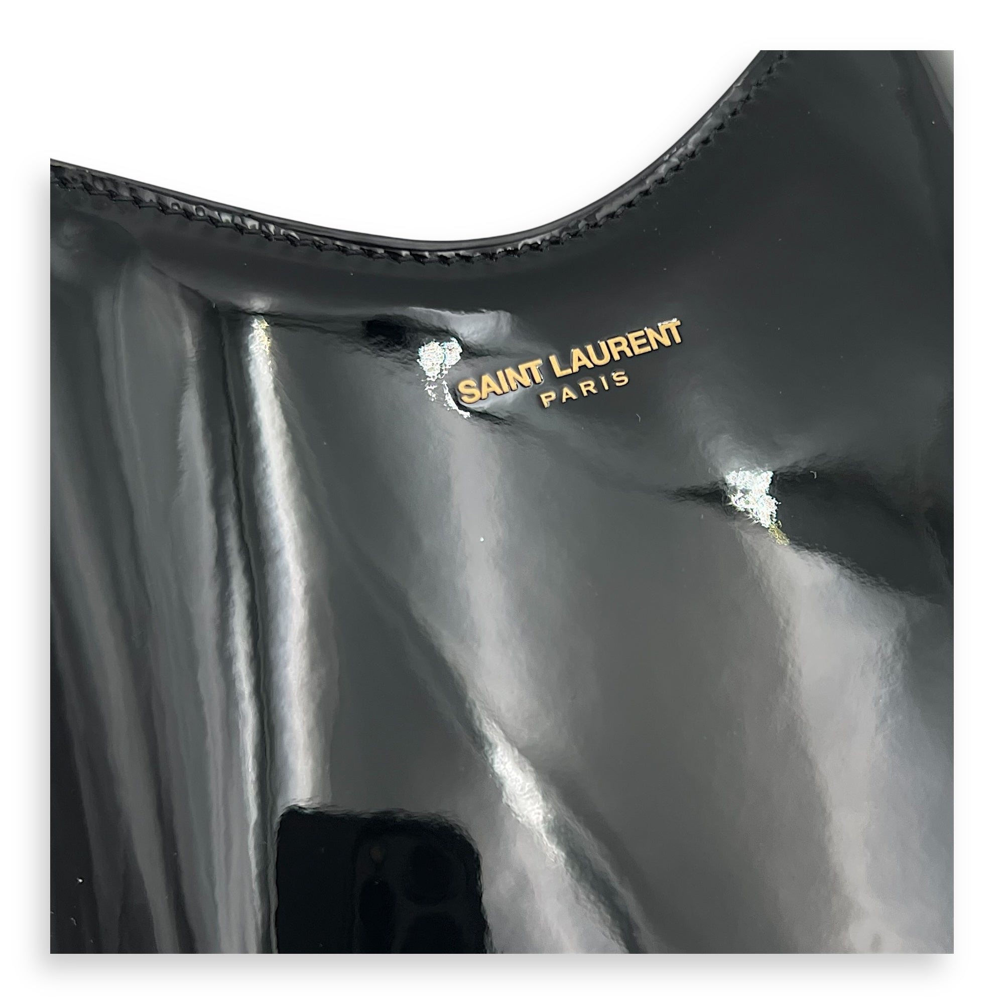 Logo Bucket Bag Black in Patent Leather, Gold hardware