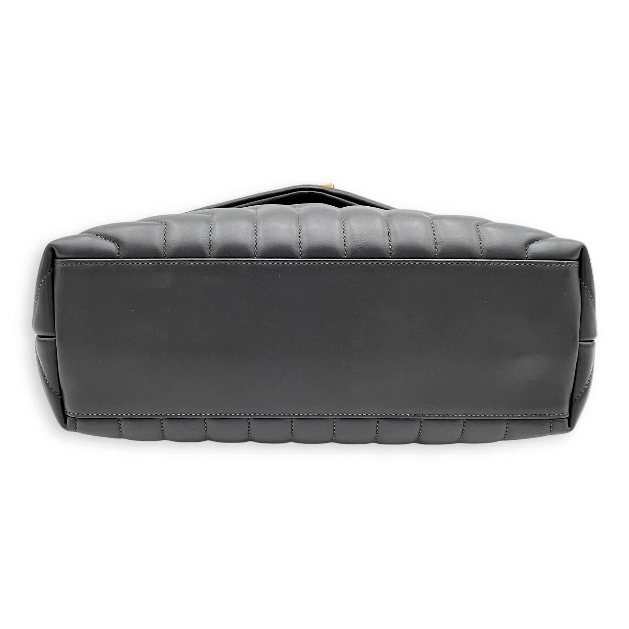 Loulou Medium Grey Shoulder Bag in Calfskin, Gold hardware