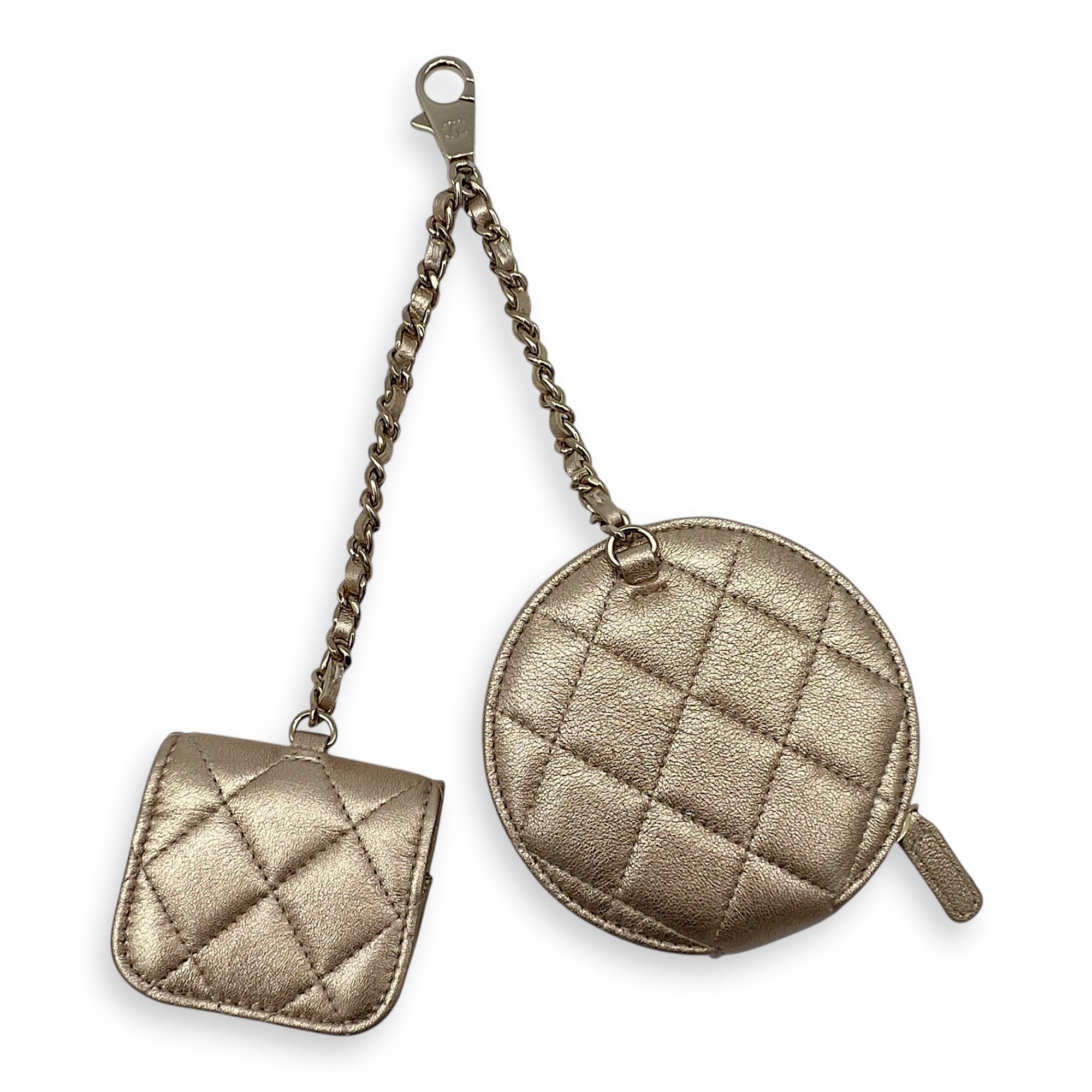 VIP Gift Round Pouch and Airpods Holder Charm Gold in Calfskin, Gold hardware