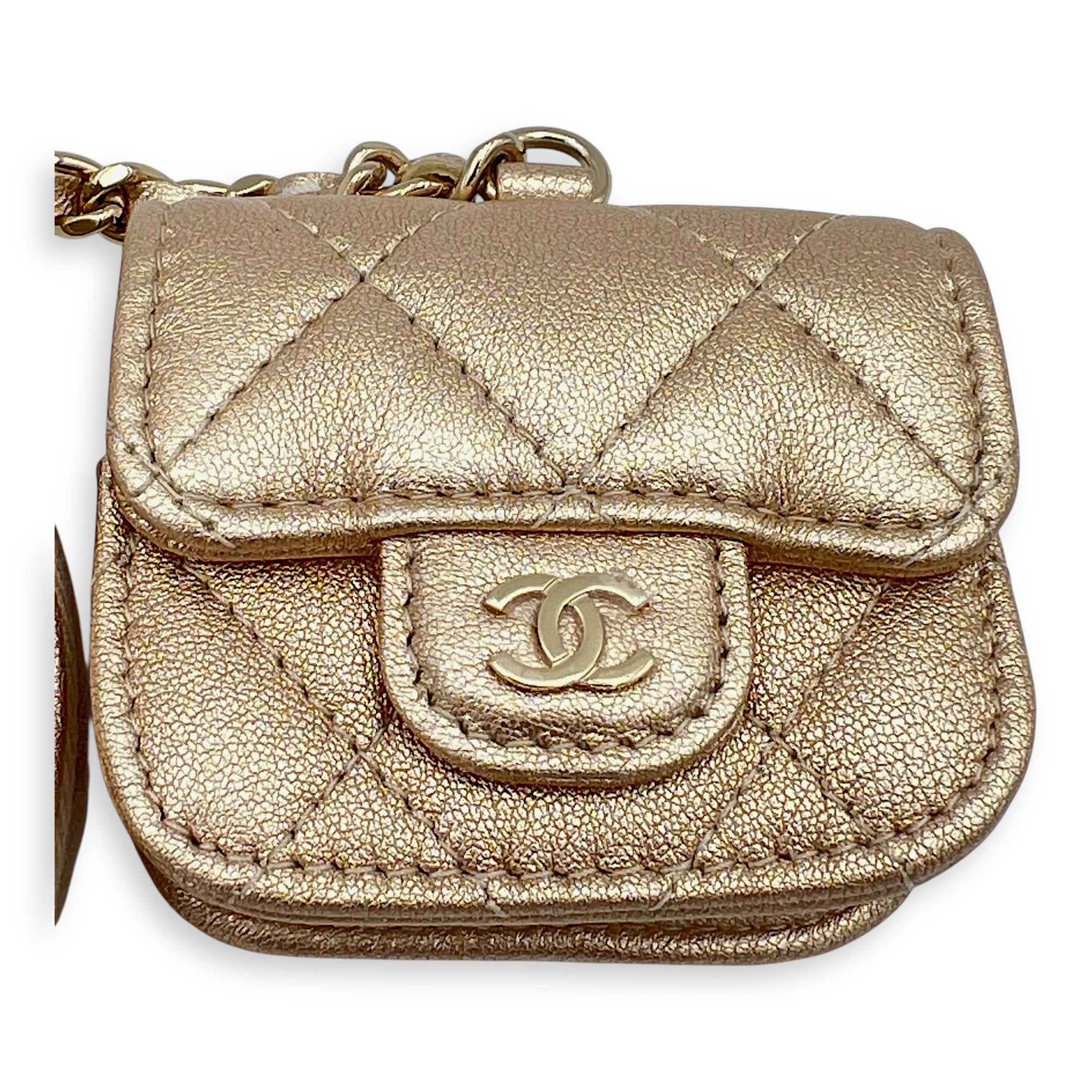 VIP Gift Round Pouch and Airpods Holder Charm Gold in Calfskin, Gold hardware