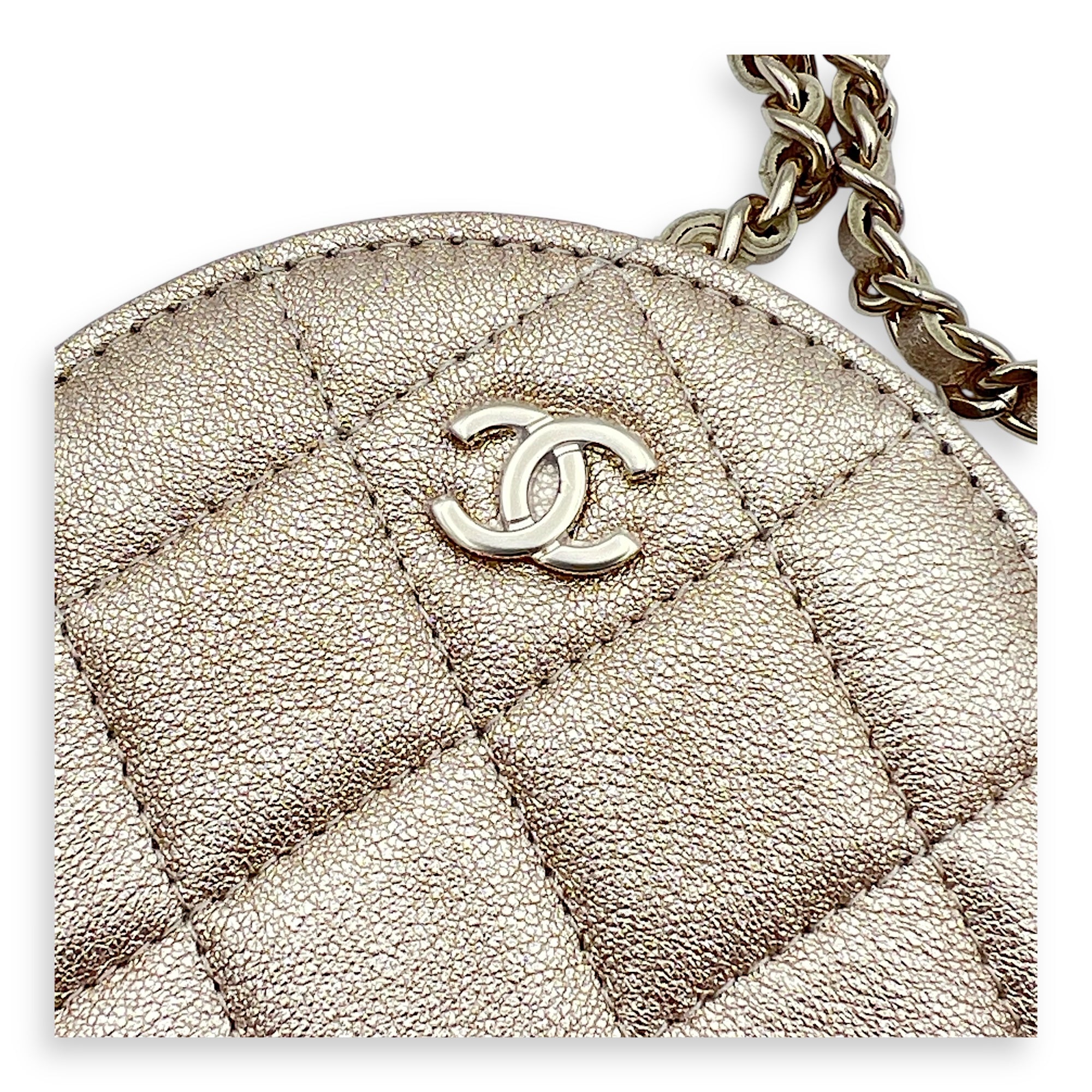 VIP Gift Round Pouch and Airpods Holder Charm Gold in Calfskin, Gold hardware