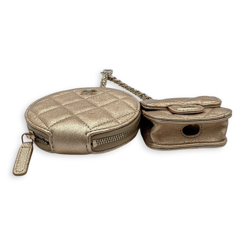 VIP Gift Round Pouch and Airpods Holder Charm Gold in Calfskin, Gold hardware