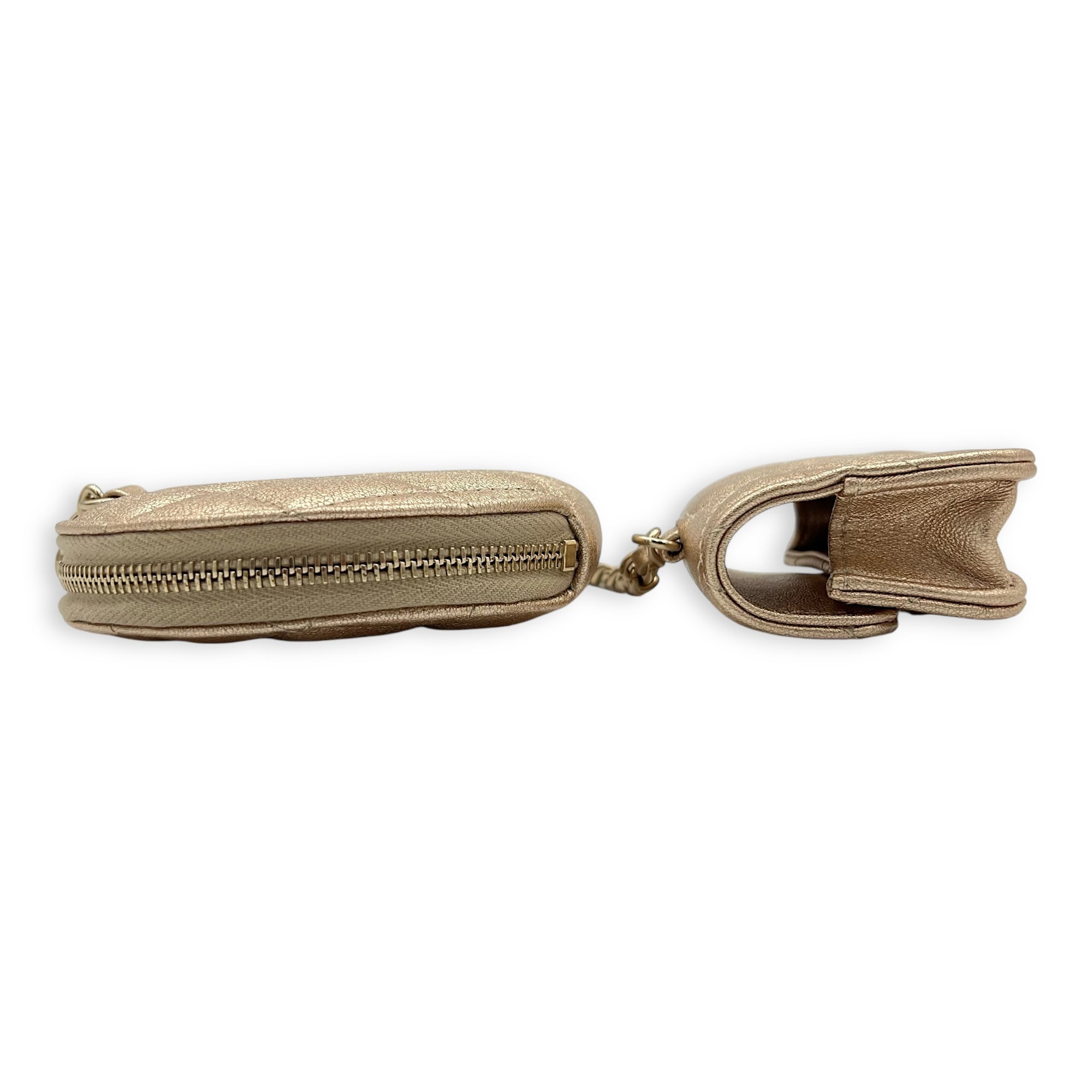 VIP Gift Round Pouch and Airpods Holder Charm Gold in Calfskin, Gold hardware