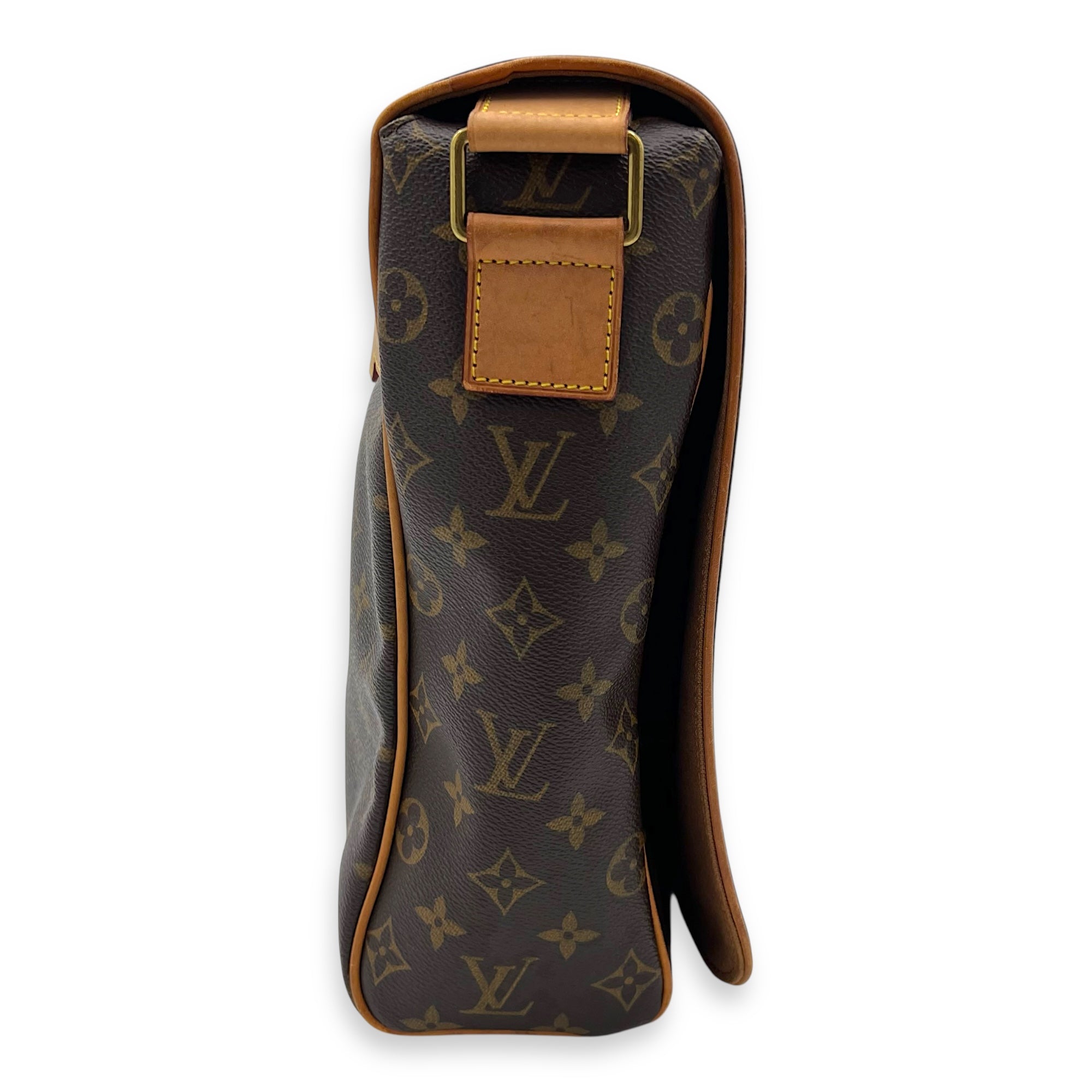 Valmy GM Brown Messenger in Monogram Coated Canvas, Gold hardware