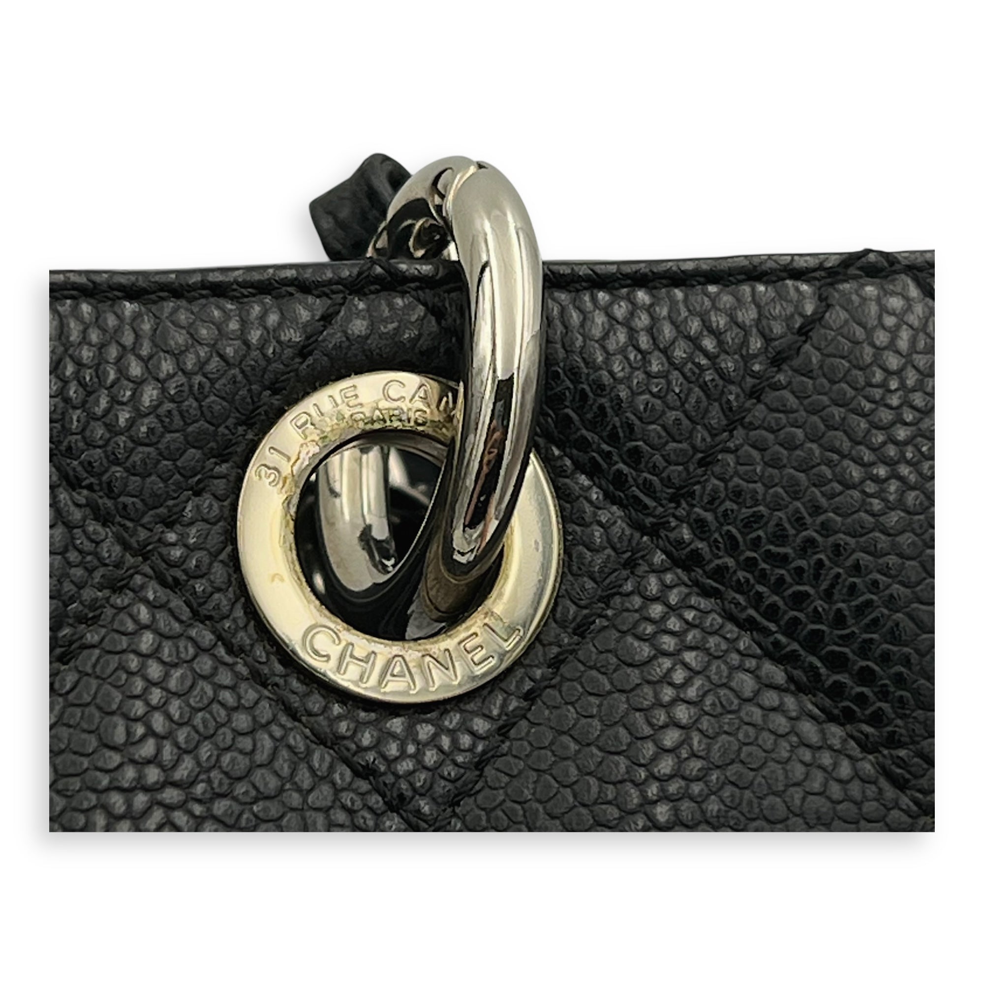 GST Tote Bag Black in Caviar Leather, Silver hardware