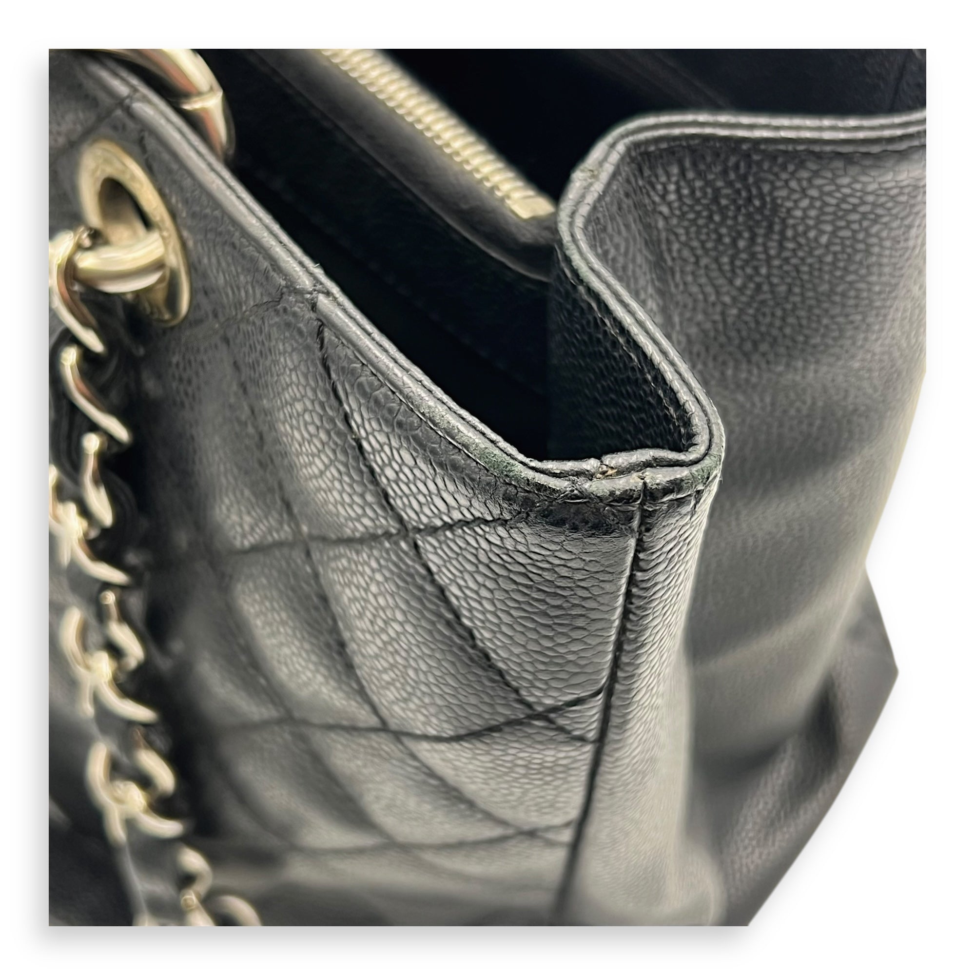 GST Tote Bag Black in Caviar Leather, Silver hardware