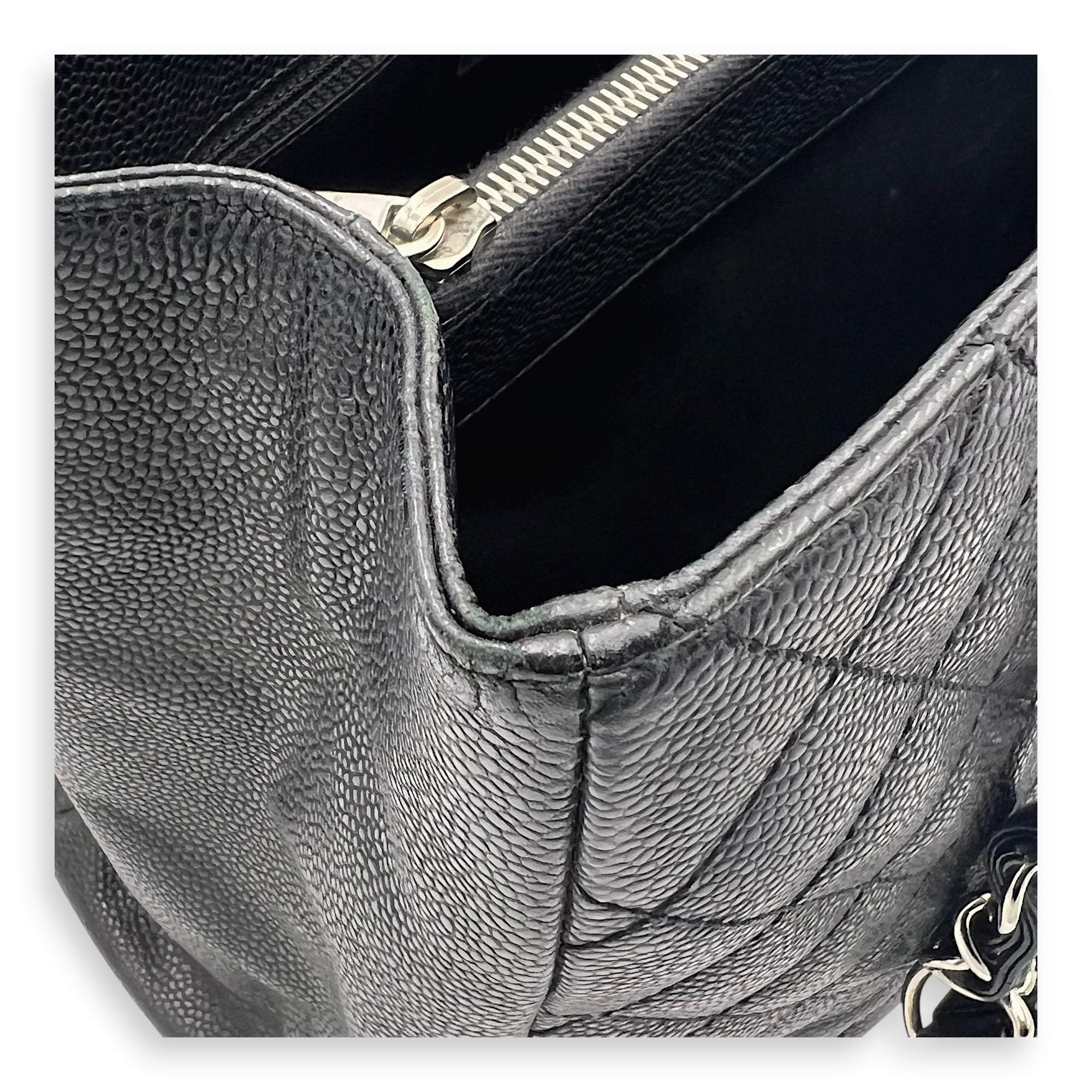 GST Tote Bag Black in Caviar Leather, Silver hardware