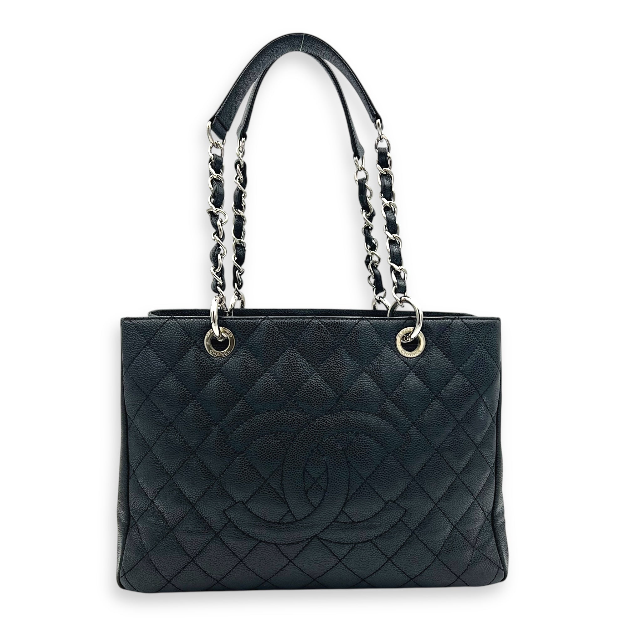 GST Tote Bag Black in Caviar Leather, Silver hardware