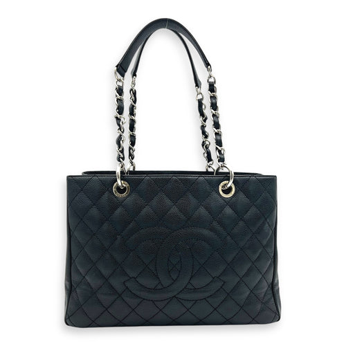 GST Tote Bag Black in Caviar Leather, Silver hardware