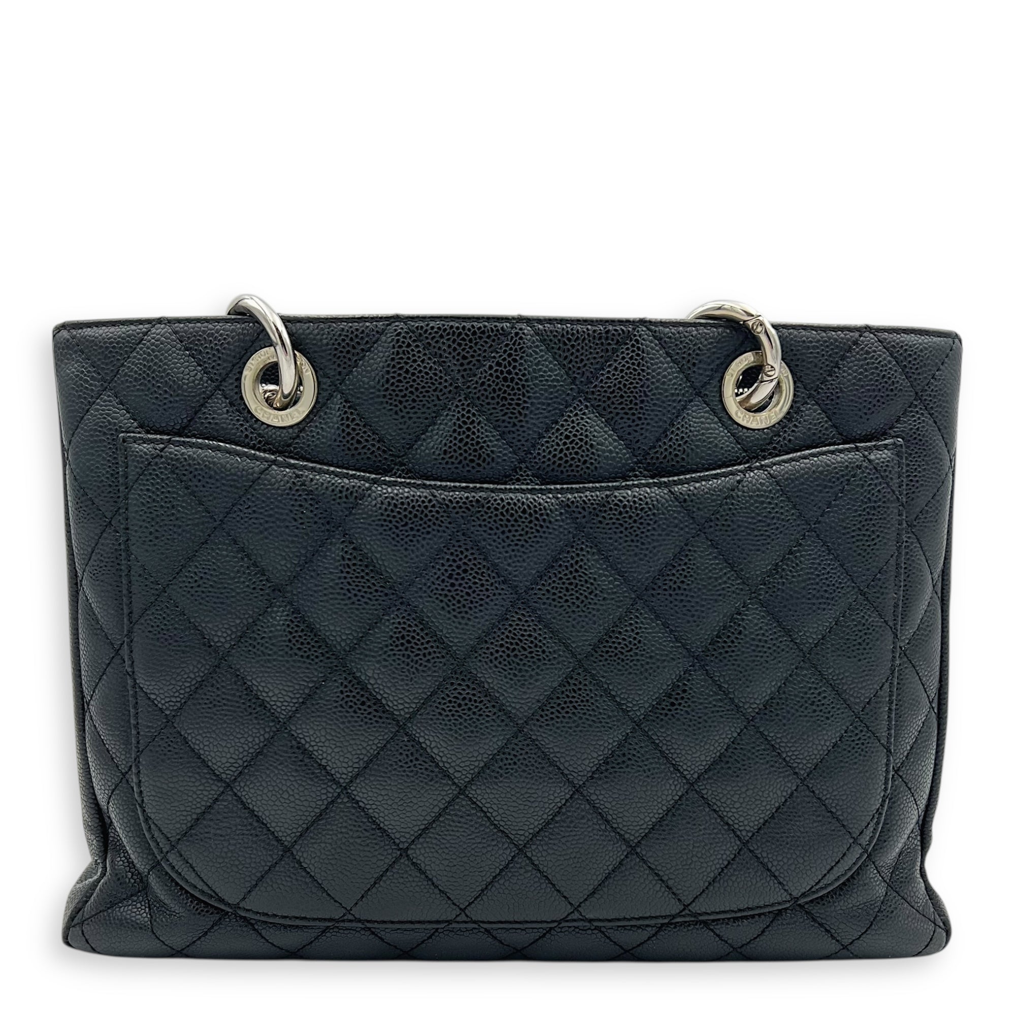 GST Tote Bag Black in Caviar Leather, Silver hardware