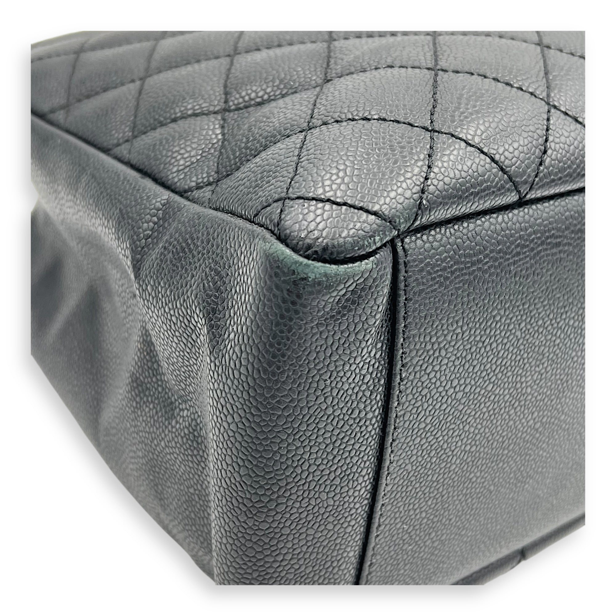 GST Tote Bag Black in Caviar Leather, Silver hardware