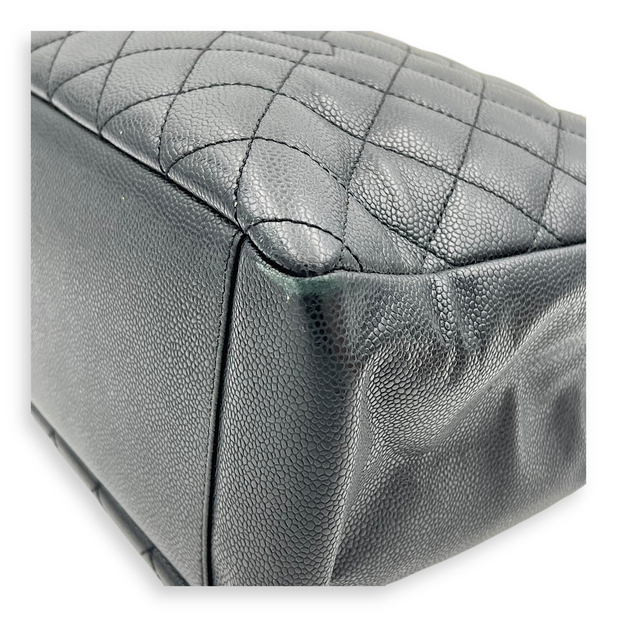 GST Tote Bag Black in Caviar Leather, Silver hardware