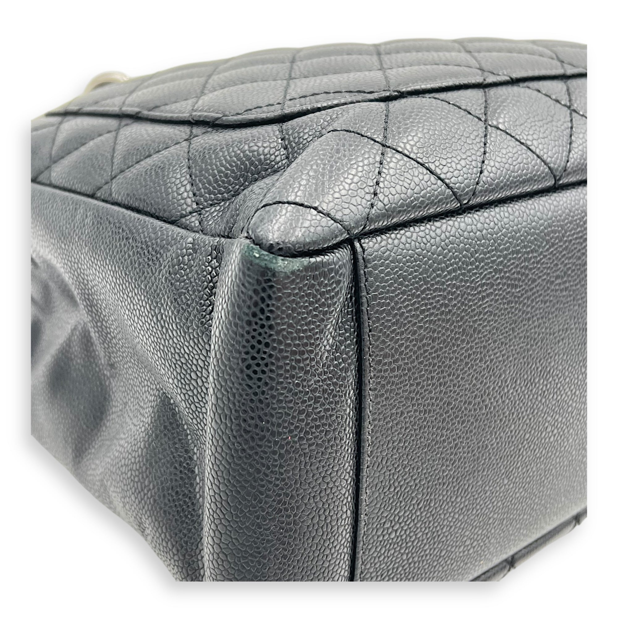 GST Tote Bag Black in Caviar Leather, Silver hardware