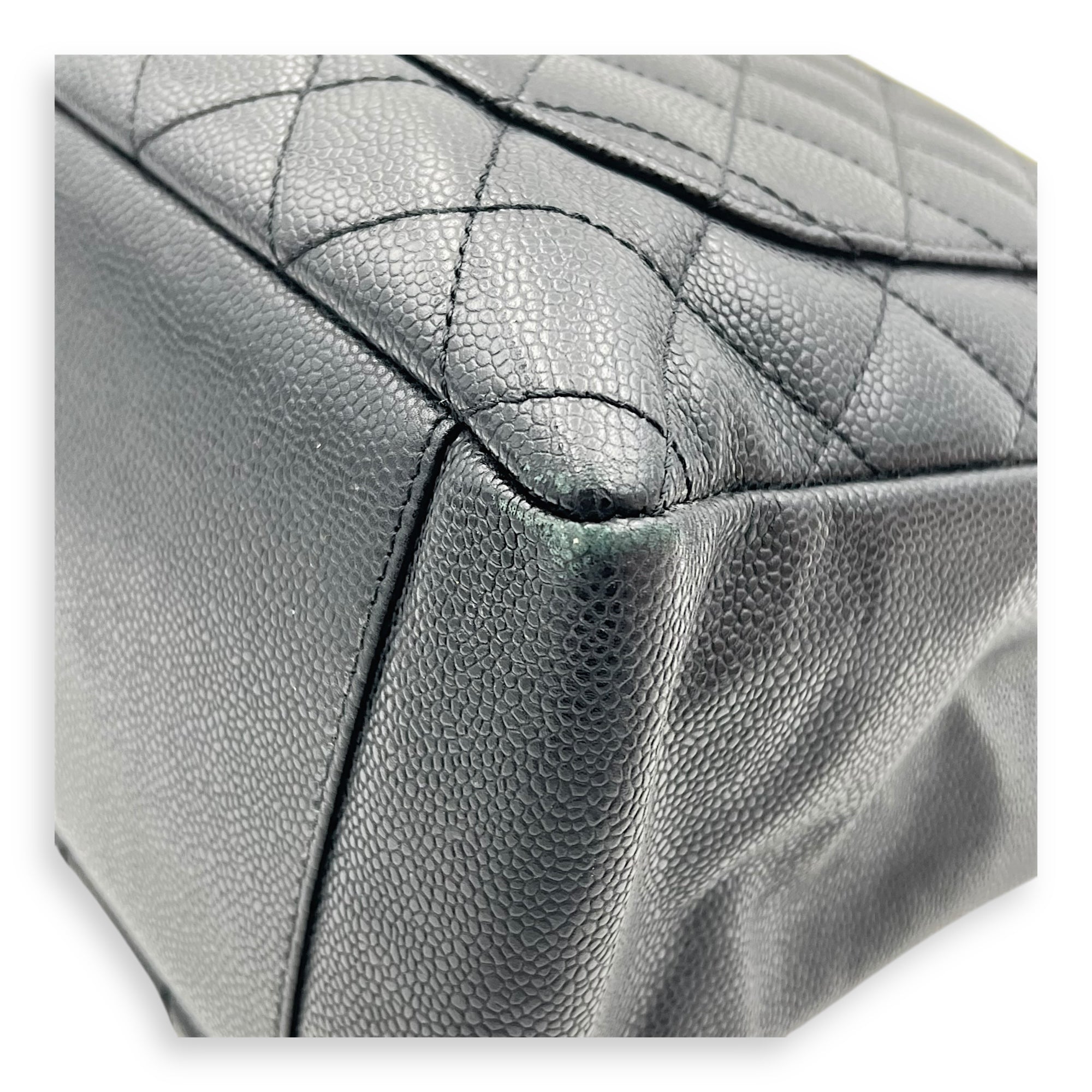 GST Tote Bag Black in Caviar Leather, Silver hardware