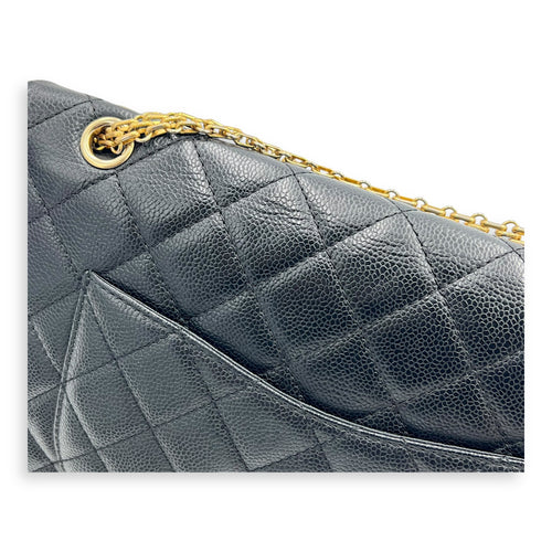 2.55 Shoulder Bag Black in Caviar Leather, Gold hardware