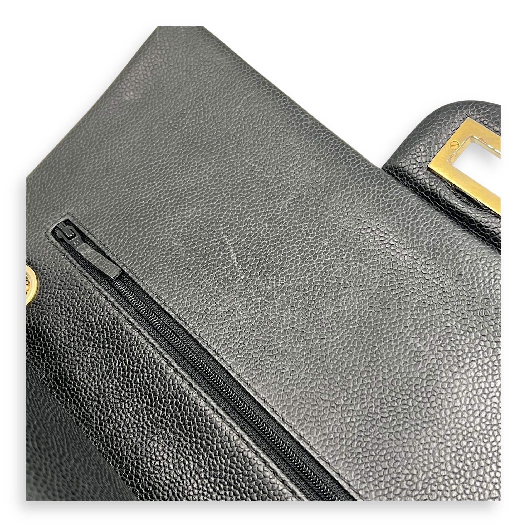 2.55 Shoulder Bag Black in Caviar Leather, Gold hardware