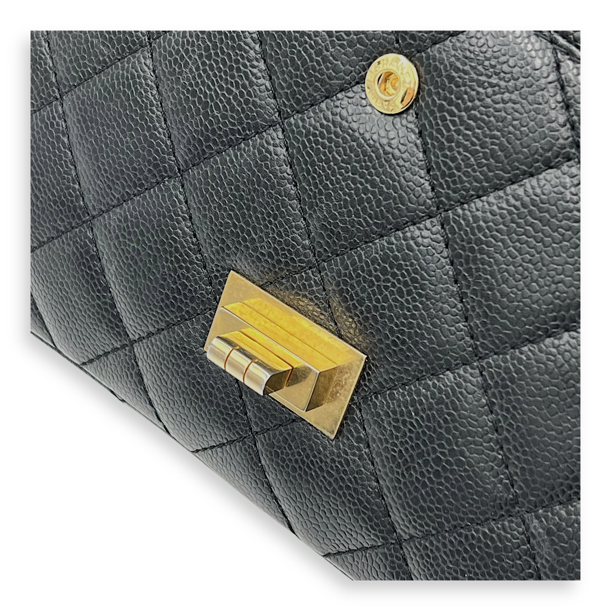 2.55 Shoulder Bag Black in Caviar Leather, Gold hardware