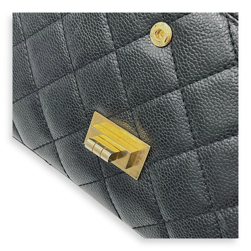 2.55 Shoulder Bag Black in Caviar Leather, Gold hardware