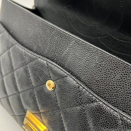 2.55 Shoulder Bag Black in Caviar Leather, Gold hardware