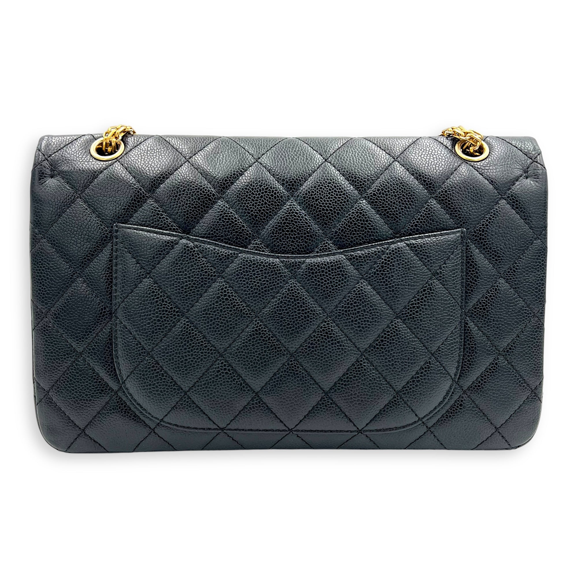 2.55 Shoulder Bag Black in Caviar Leather, Gold hardware