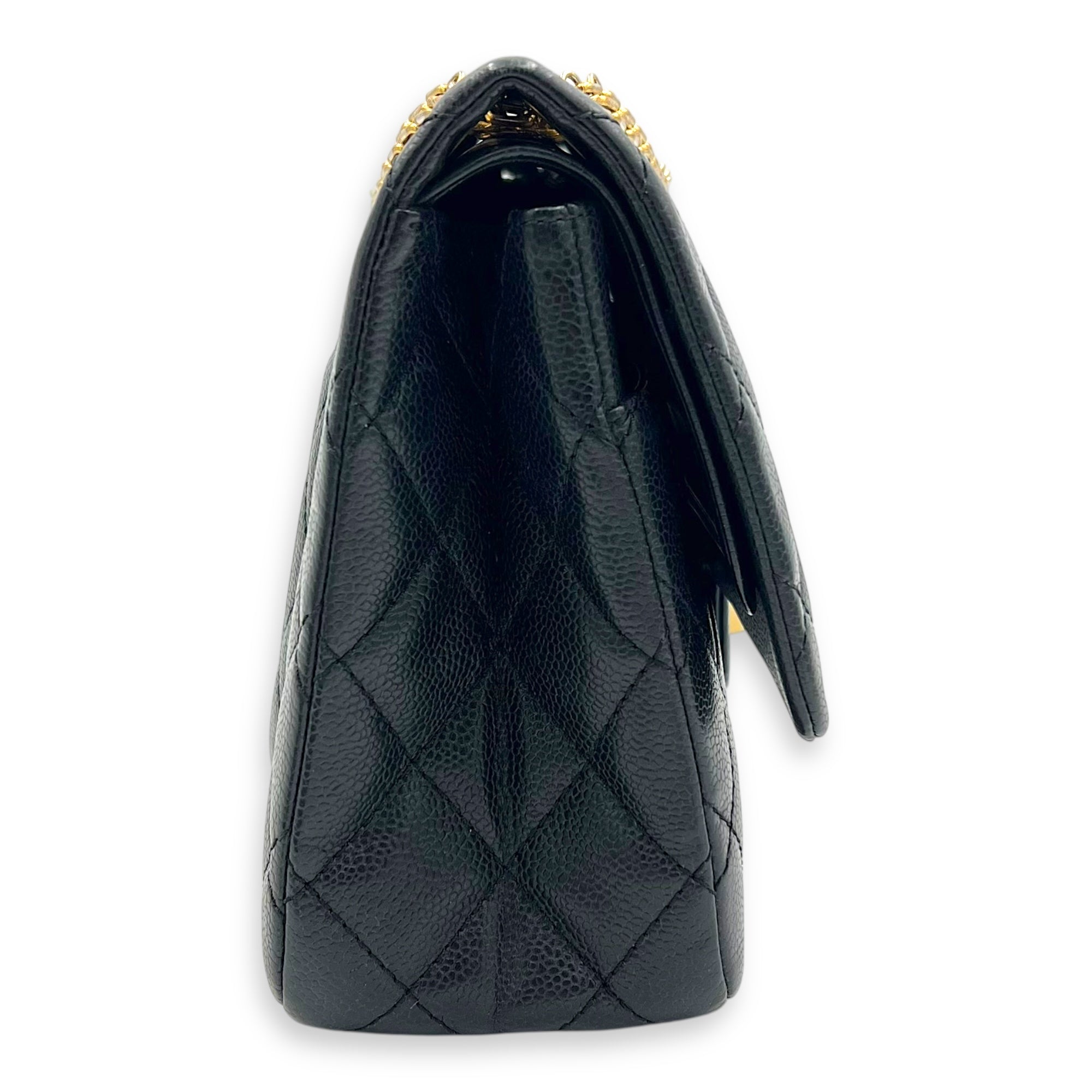 2.55 Shoulder Bag Black in Caviar Leather, Gold hardware