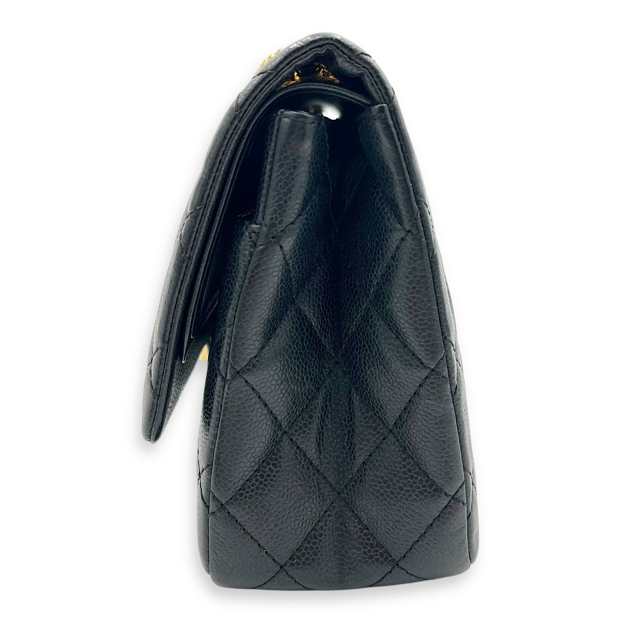 2.55 Shoulder Bag Black in Caviar Leather, Gold hardware