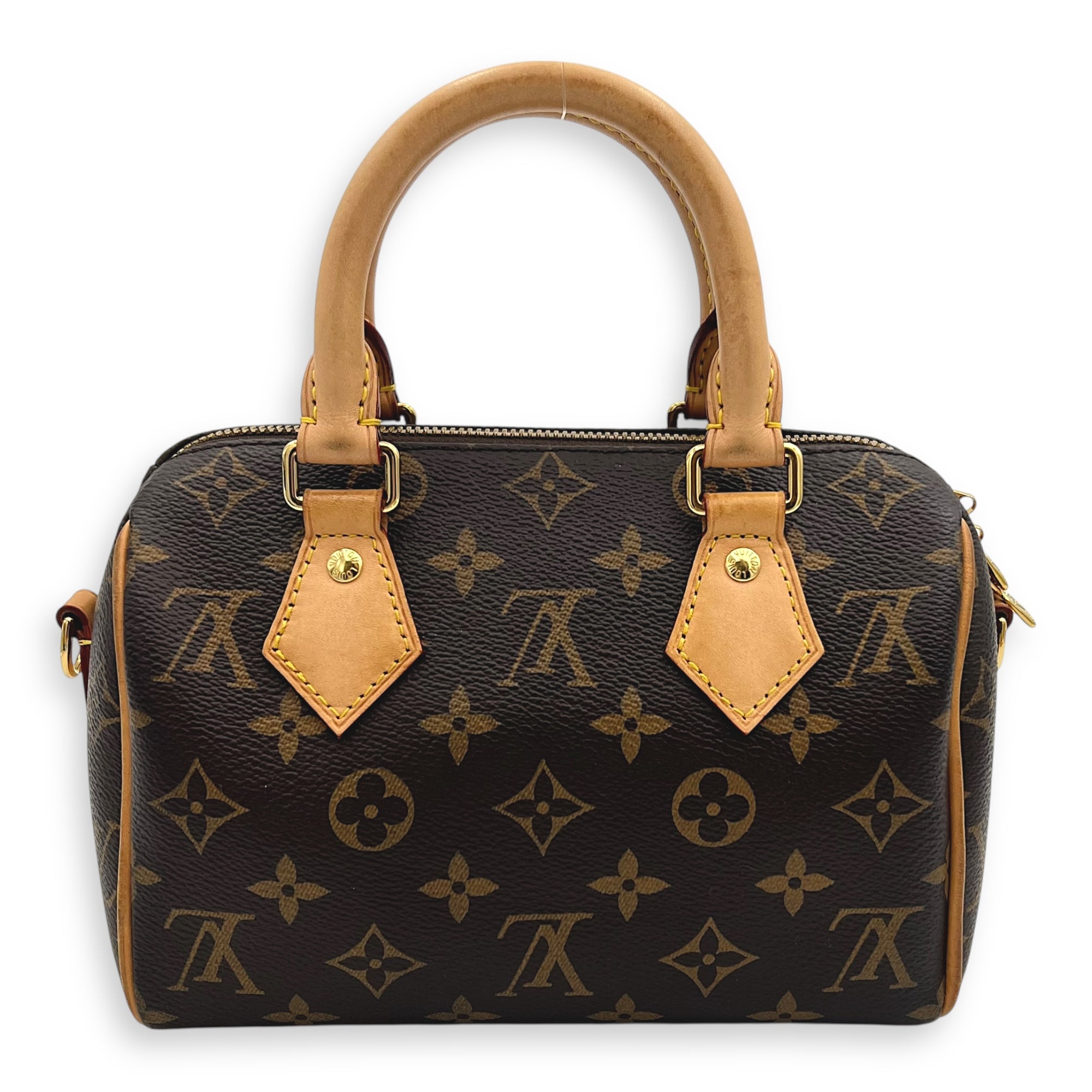 Speedy Top Handle Bag 20 Brown in Monogram Coated Canvas, Gold hardware