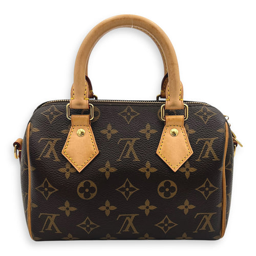 Speedy Top Handle Bag 20 Brown in Monogram Coated Canvas, Gold hardware