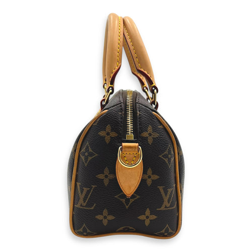 Speedy Top Handle Bag 20 Brown in Monogram Coated Canvas, Gold hardware