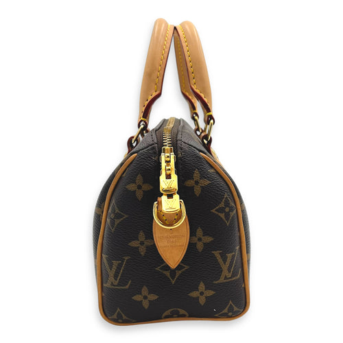 Speedy Top Handle Bag 20 Brown in Monogram Coated Canvas, Gold hardware