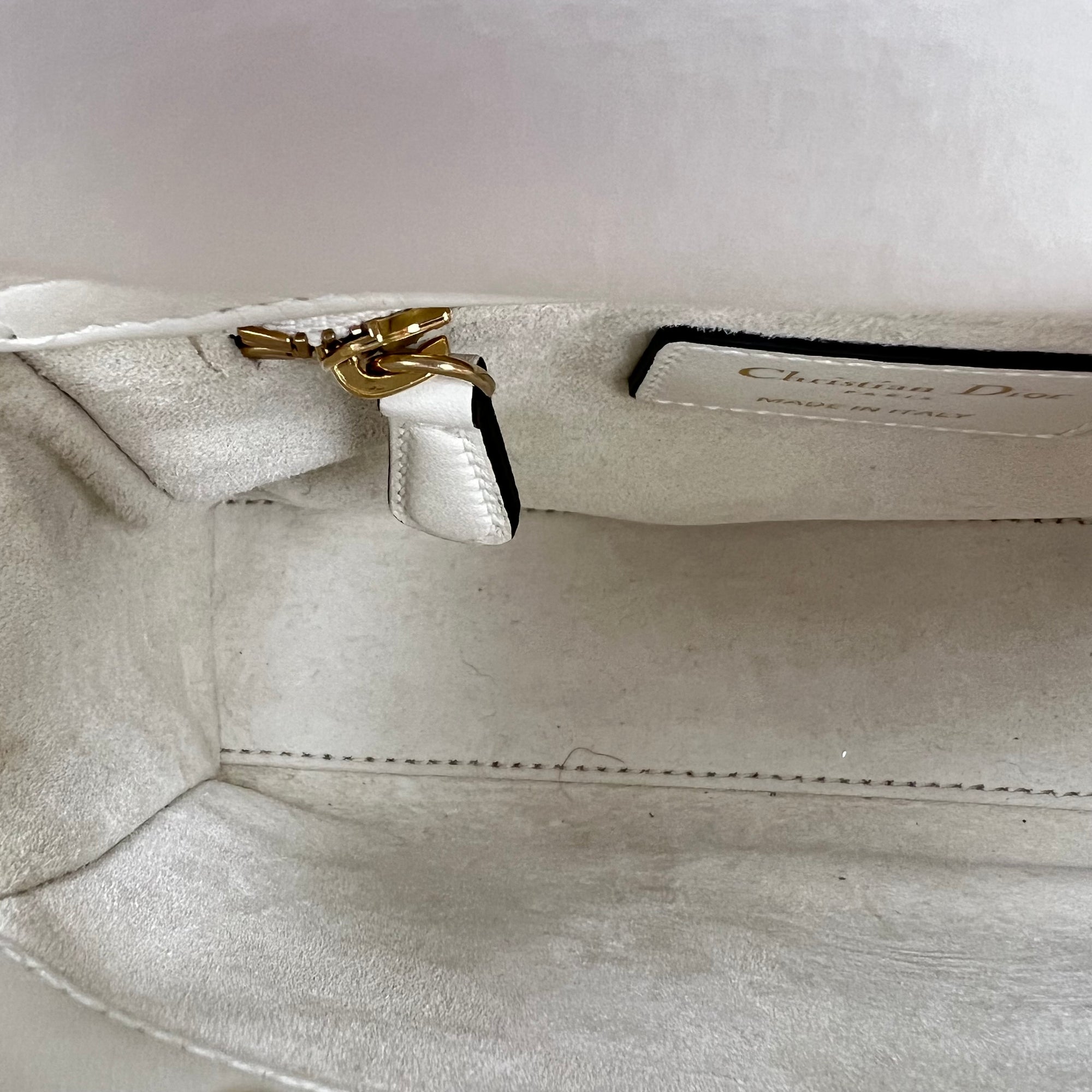 Lady Dior Mini White Top Handle Bag in Lambskin, Gold hardware