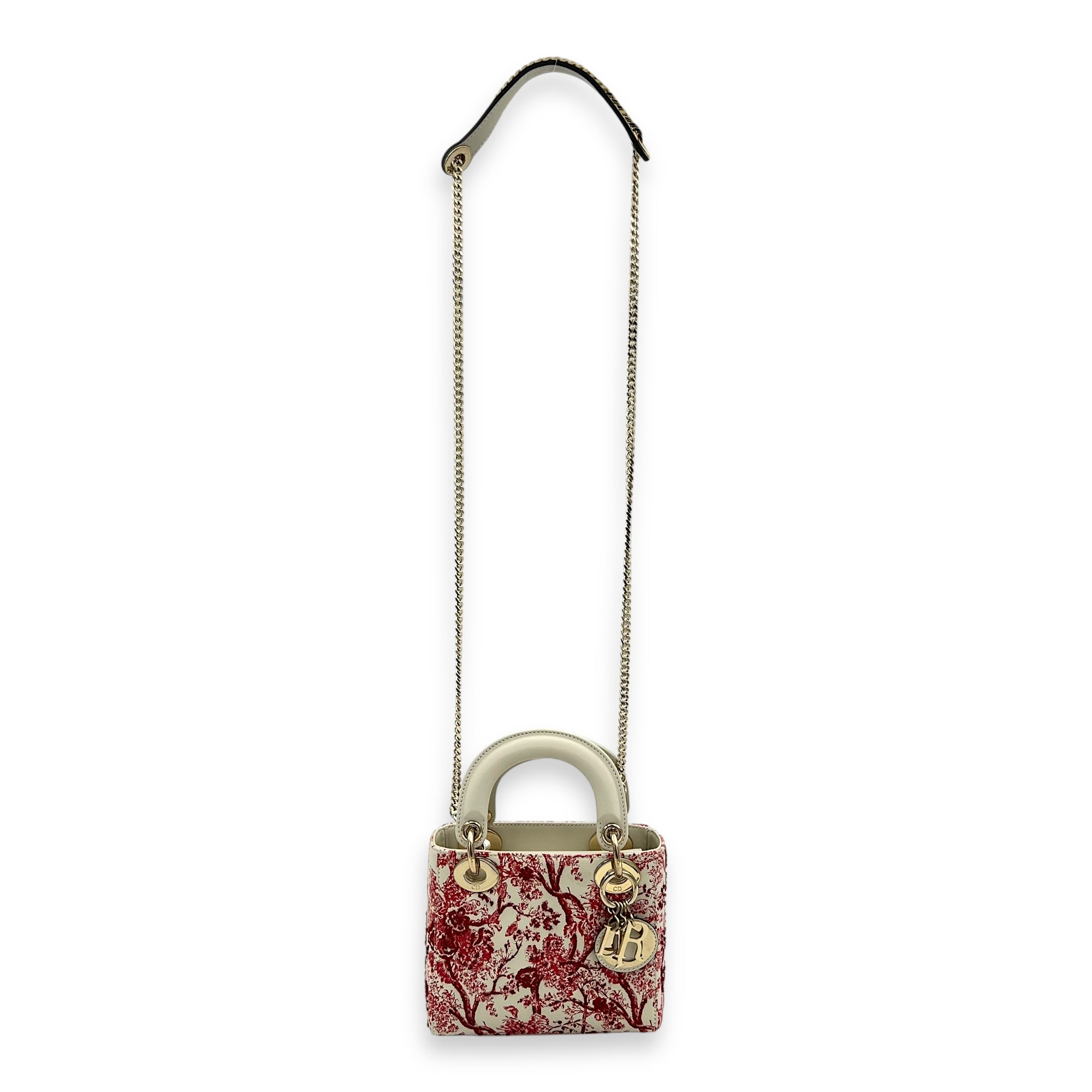 Lady Dior Mini White Top Handle Bag in Lambskin, Gold hardware