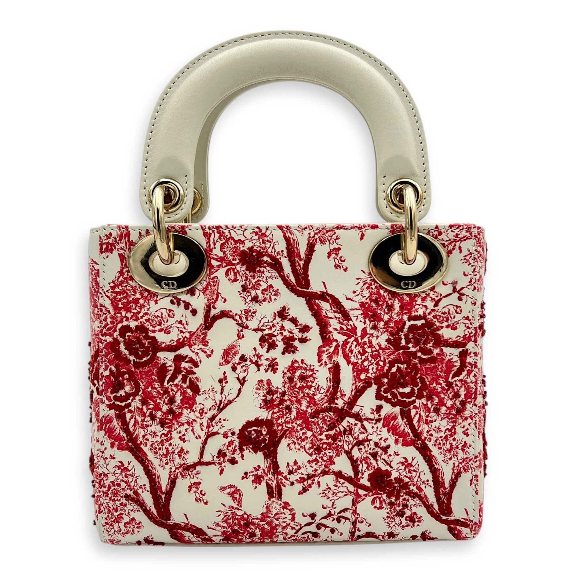 Lady Dior Mini White Top Handle Bag in Lambskin, Gold hardware